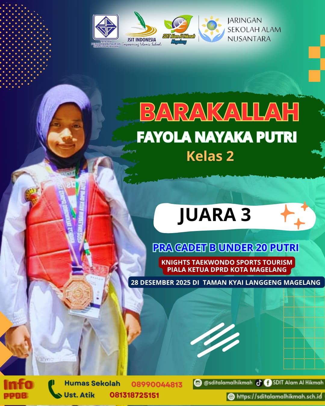 Atlet Cilik SDIT Alam Al Hikmah Raih Podium Taekwondo